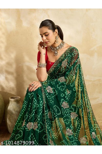 Generic Brand Women Bandhani Printed Georgette Saree with Embroidered Border ...
