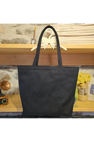 Pikkuva Black Catbag Canvas Tote Bag with Black Handle and Zipper Cat Bag Collection