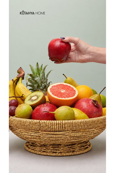 qtahya homes queen of kütahya Terra Round Fruit Bowl 28 cm with Footed Mesh T...