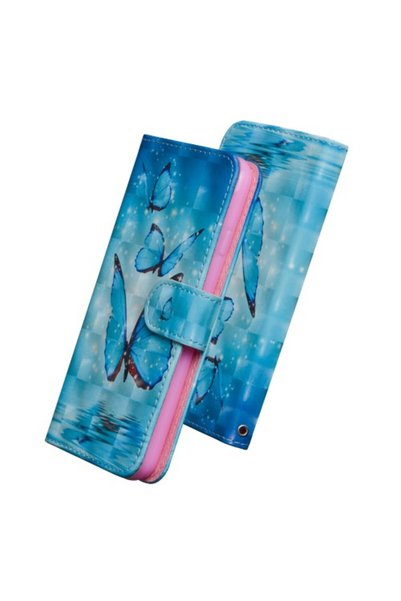 OEM Δερμάτινη Θήκη Πορτοφόλι με Βάση για Huawei Honor 20 Pro, Μπλε Πεταλούδες