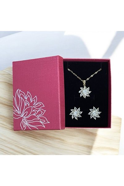 Alviro Set colier cu cristale decorative și cercei florali, auriu, 45 cm