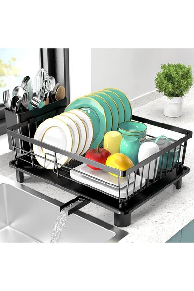 Generic Dish Drying Rack, Space-Saving Dish Rack for Kitchen Counter, Stainless Steel Dish Rack with Cutlery Holder, Removable Dish Drainer, Drainboard and Adjustable Spout for Various Kitchenware,15x11x6.7''