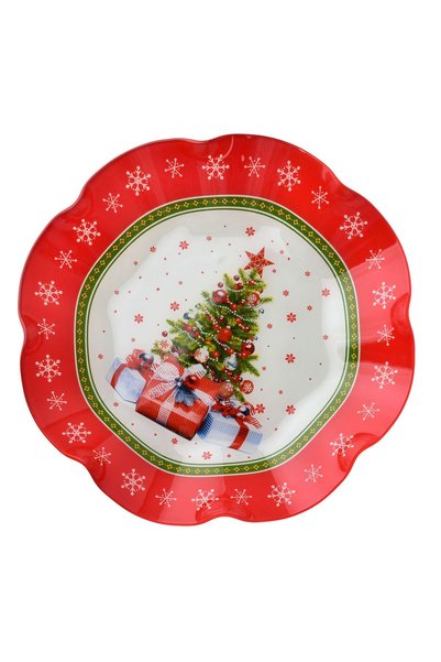 MONDEX Farfurie decorativă din sticlă Allesken Santa Lila 28.5x28.5x4cm roșu ...