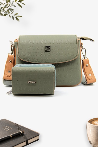 Just Polo Green 1002 New Season Women's Shoulder Bag with Column Strap and 4 ...