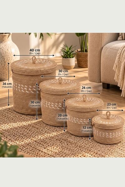 Comfort Craft Luppo Stripes Series 4-Piece Premium Jute Basket Set |   Striped Vegan Home & Bathroom Organizer