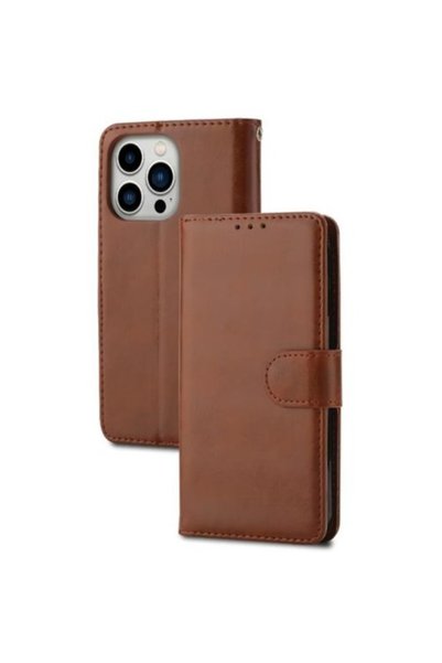 OEM Θήκη Πορτοφόλι με Βάση Στήριξης για iPhone 14 Pro 6,1″, Καφέ Όψη Δέρματος