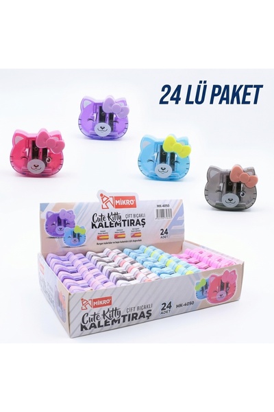 CUTE KİTTY ÇİFTLİ HAZNELİ KALEMTIRAŞ 24 LÜ PAKET