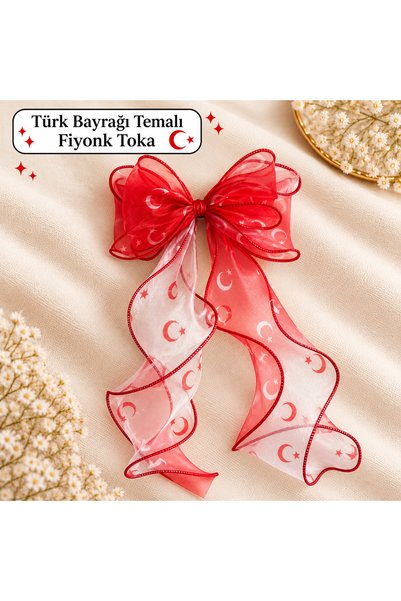 DREAMIOGIFTANDBOX Türk Bayrağı Desenli Kırmızı Tül Fiyonk Saç Tokası 29 Ekim ...
