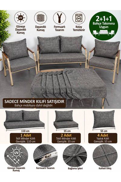 UFUK HOME Minder KILIFI GRİ 2+1+1 Uyumlu – 1 İkili 2 Tekli 4 Yastık Kılıfı – ...
