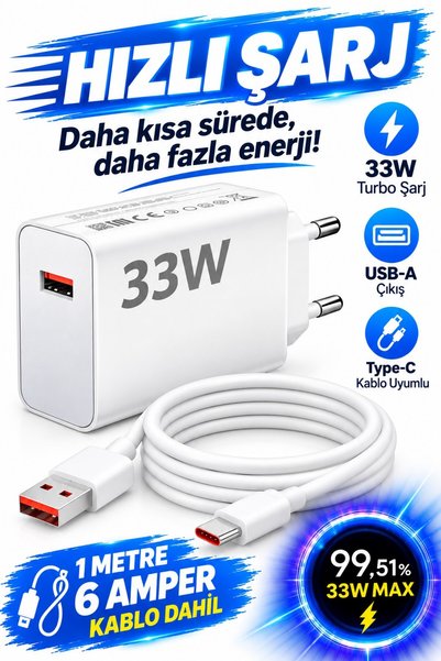 Genos Xiaomi 33 Watt Turbo Şarj Adaptörü Redmi Note 10 9 8 7 Pro 8T 9S ile Uy...