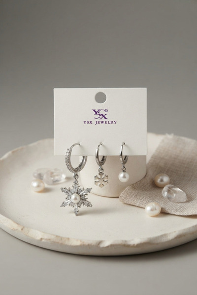 BlackCraft Brass Silver Color Snowflake Model Women's Earring Set
