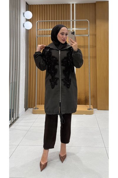 Jupe Kadın Modal Kumaş Çiçek Detaylı Kapüşonlu Kap 9317