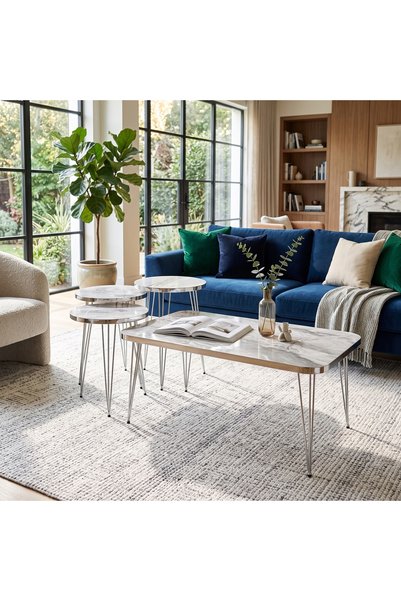 spectra home Spectra A1 3+1 Modern Marble Effect Coffee Table Set