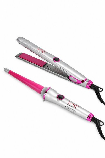 LAC Hair Styling Set, Ceramic Hair Straightener & Tapered Curling Wand 2 in 1...