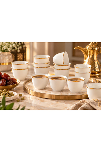 Dania Luxury Porcelain Arabic Coffee Cup Set - 12 Pieces - White with Elegant...
