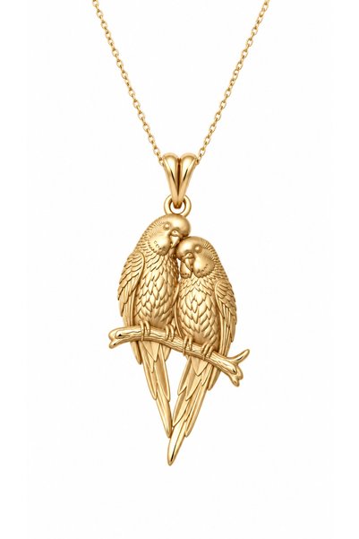 Coy Diamond 925 Ayar Gümüş Rose Gold Çift Muhabbet Kuşu Figürlü Kadın Kolye, ...
