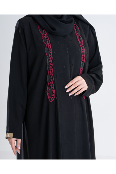 aljmal alraqi abaya Abaya Khulah with Eyelash Fabric, Hand-Sewn in Burgundy.