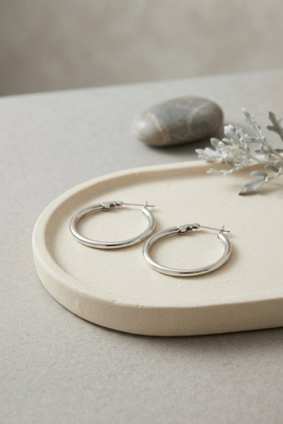 BlackCraft 316L Steel Silver Color 28 mm Hoop Earrings