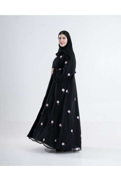 aljmal alraqi abaya عباية سيدرا بقماش شيفون بتطريز بينك