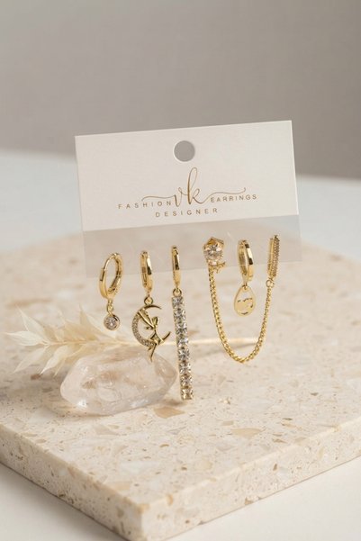 BlackCraft Gold Color Brass Zircon Stone 6-Piece Earring Set Combination