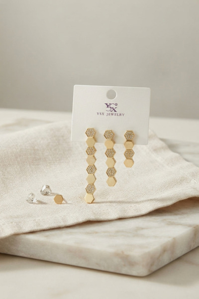 BlackCraft Brass Gold Color Honeycomb Model Women's Earring Set