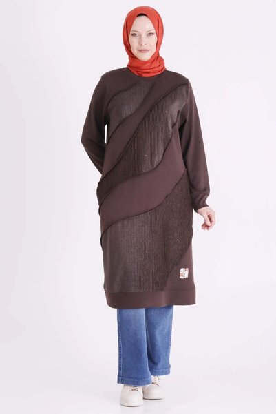 ottoman wear Behrem Büyük Beden Tesettür Tunik Kahve OTW2085