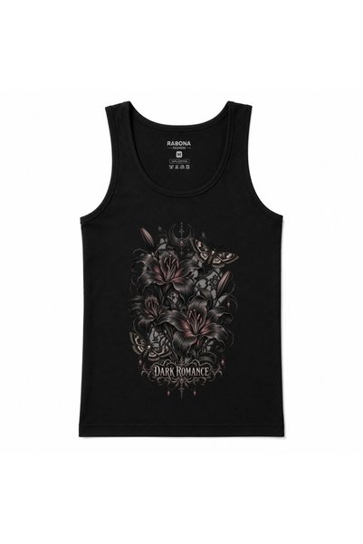 Rabona Fashion Dark Romance – Gothic Lily & Moth Floral Graphic Tank Top