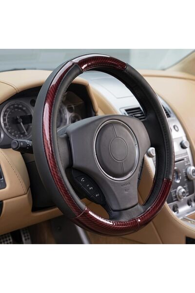 AutoFamily AUTO FAMILY Luxury Wood Grain & Leather Steering Wheel Cover 15 In...