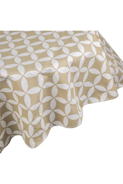 DD SHOP Față de masă rotundă plastifiată, taupe cu romburi și cercuri, Ø180 cm