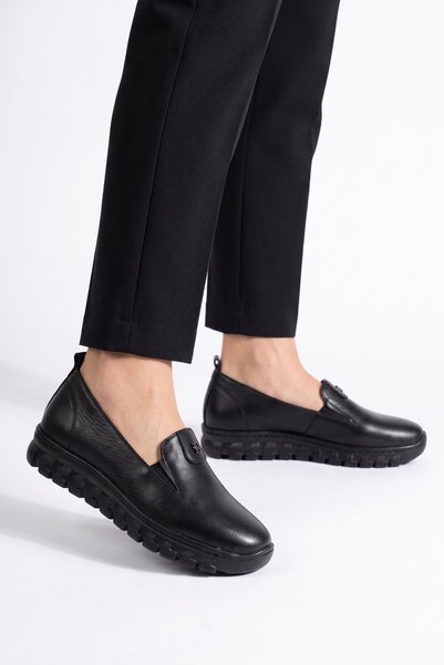 Voyager Pantofi casual de damă din piele naturală neagră, cu talpă anatomică ...