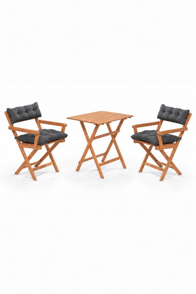 Meya Dekor 2+1 Kollu Bistro Balkon Teras Bahçe Masa Sandalye Seti Anrasit Min...