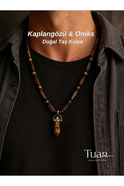 Tuan Collection Tiger's Eye and Onyx Natural Stone Men's Necklace – Special D...