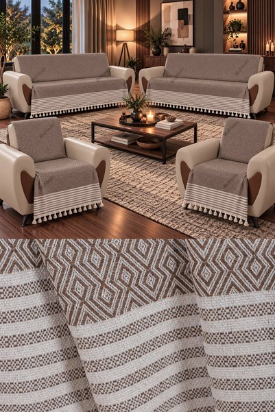 Bumedo Buldan Handmade Cotton Woven Sofa Bed Cover Set (3+3+1+1) Model Without Covering the Arms - 170X210 cm