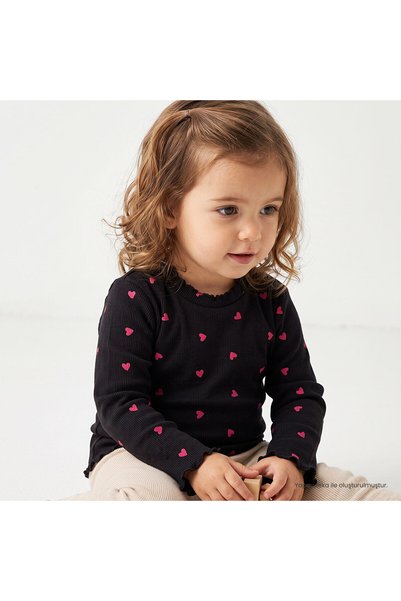 ebebek Hello Baby HelloBaby Kız Bebek Tişört Çiçek Baskılı Bisiklet Yaka Long...