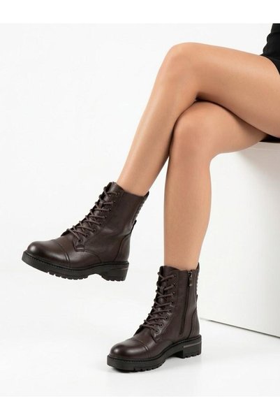 Lütfi Women's Brown Genuine Leather Orthopedic Non-Slip Sole Warm Daily Boots