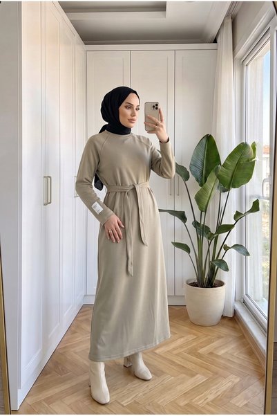 Kirazca Butik Women's Modal Fabric Belted Long Dress 135 cm