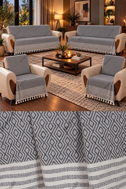 Bumedo Buldan Handmade Cotton Woven Sofa Bed Cover Set (3+3+1+1) Model Without Covering the Arms - 170X210 cm