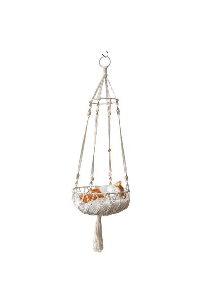 Noonedibs Hamac agățat cu ciucuri și macrame pentru pisici, țesut manual, coș...