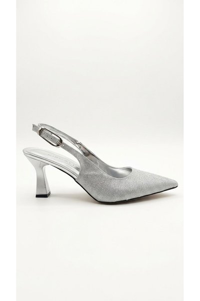 Ustalar Ayakkabı Çanta Silver glitter women's high heeled shoe 036.1410