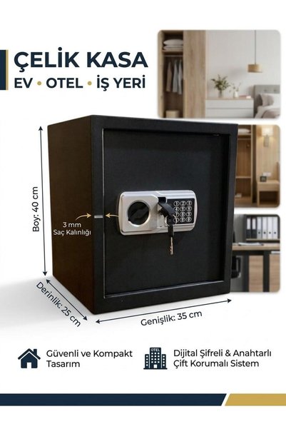 Genel Markalar Çelik Para Kasası Profesyonel // Dijital Korunaklı Şifreli + Anahtarlı // EV + İŞ + OFİS + OTEL İçin Uygun