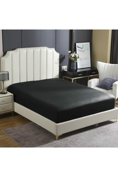 Nitki Cearceaf cu elastic, 160x200+30cm, bumbac satinat, negru