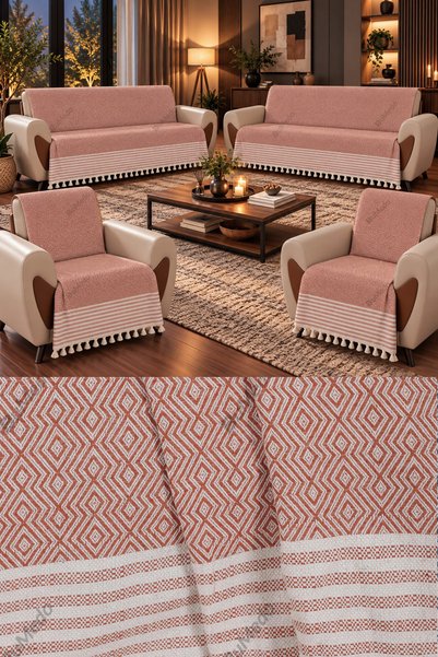 Bumedo Buldan Handmade Cotton Woven Sofa Bed Cover Set (3+3+1+1) Model Without Covering the Arms - 170X210 cm