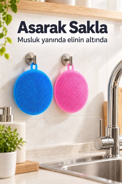 Evgereçlerim Tırtıklı Yüzeyli Bulaşık Yıkama Pedi 2'li Askı Halkalı