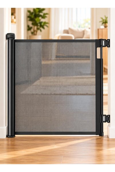 Zaprus بوابة أمان قابلة للسحب للأطفال 86×150 سم، بوابة شبكية سوداء للأبواب وا...