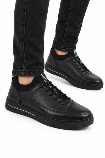 Jagulep Men's Non-Slip Sole Genuine Leather Shoes Black