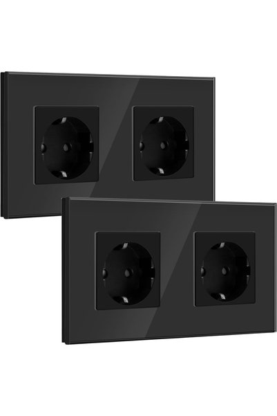 OtherMax Priză Dublă Schuko din Sticlă 6A 15,7 x 8,6 cm 2 Bucăți Neagră
