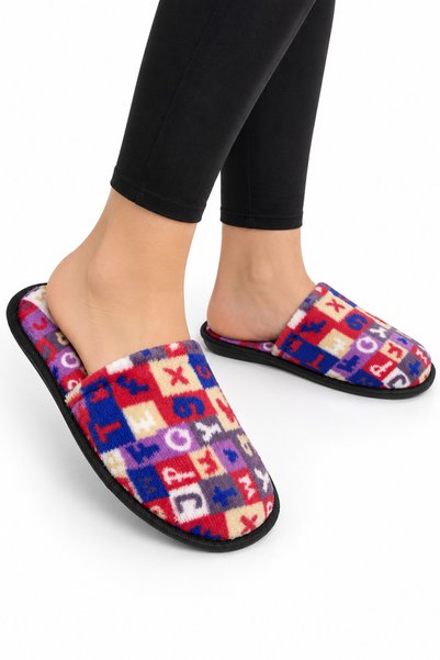 Jagulep Papuci de casă unisex, cu suport antiderapant și blană, FUCHSIA-ALBASTRU