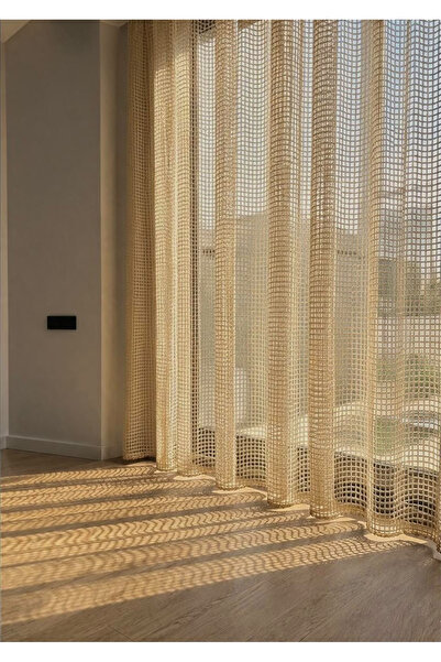 GROSTER SPOR Beige Luxury Mesh Tulle Curtain with Cornice, Flat Installation, No Pleats [Enxboy] Geo Mesh