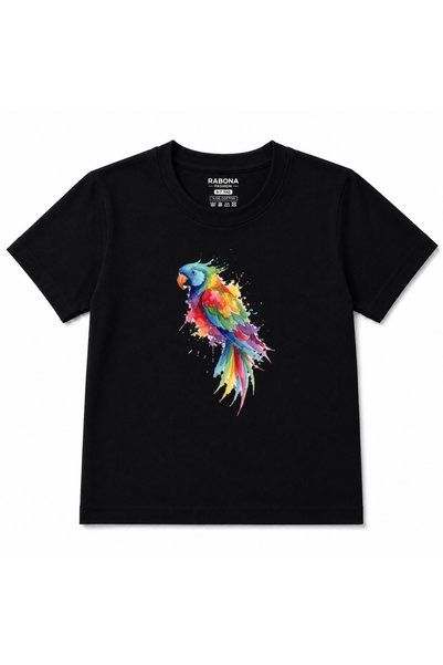 Rabona Fashion Rainbow Spirit – Colorful Watercolor Parrot Kids Graphic T-Shirt