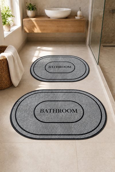 DEKOMOD Decorative Digital Printed Set of 2 Bath Mat Non-Slip Base Toilet Set